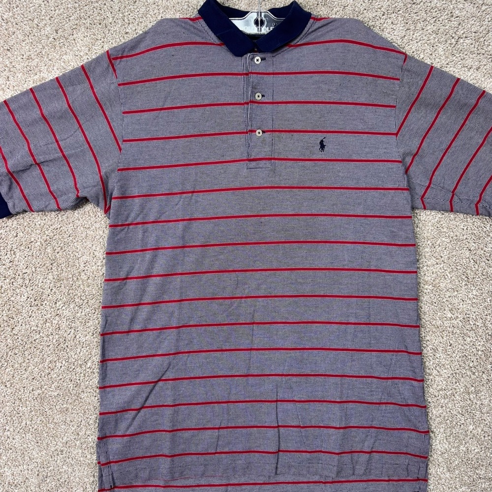 Polo Golf Ralph Lauren Polo Shirt Mens XL Classic Fit Grey Red Striped EUC